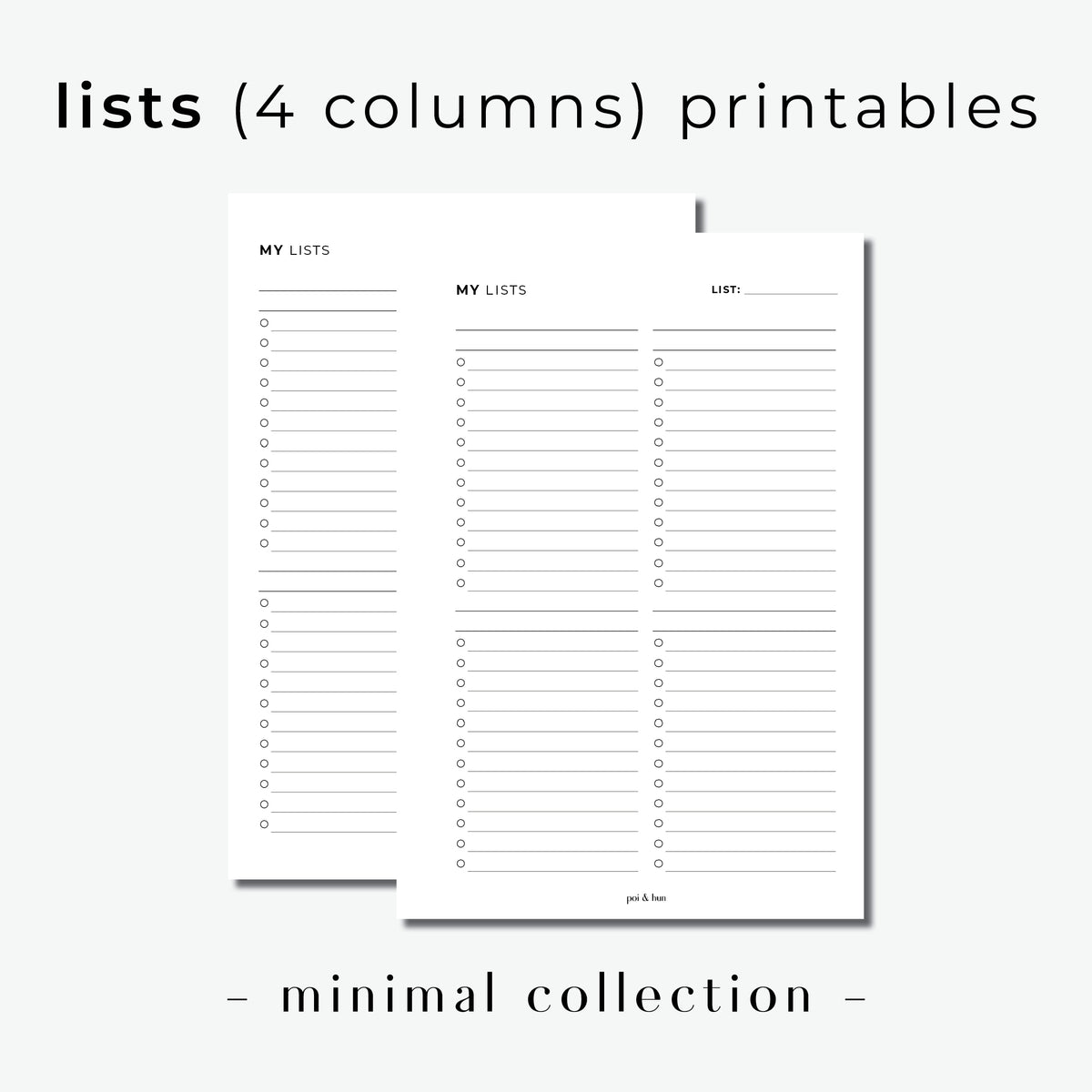 PRINTABLE // Lists (4 Columns) Planner Insert // Minimal – Poi & Hun printable-lists-4-columns-planner-insert-minimal-poi-hun