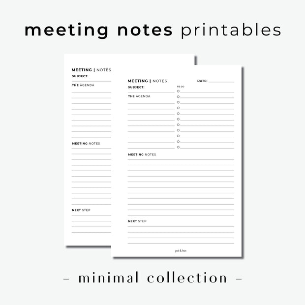 PRINTABLE // Meeting Notes Planner Insert // Minimal