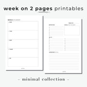 PRINTABLE // Week On 2 Pages Horizontal Planner Insert - WO2P // Minimal