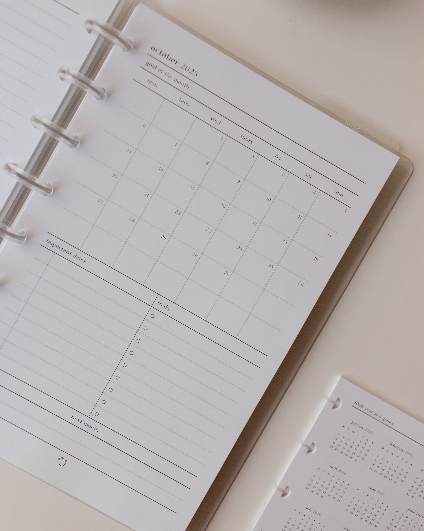 Panner Post Collection 2026 Month On 1 Page Planner Inserts | Original Collection – Poi & Hun