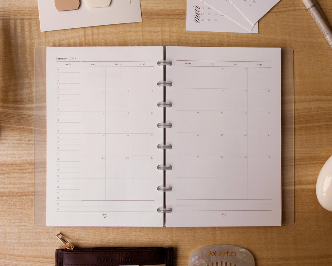 2027 Month On 2 Pages + Weekly Horizontal (Week On 2 Pages) Planner Inserts | Separate Months