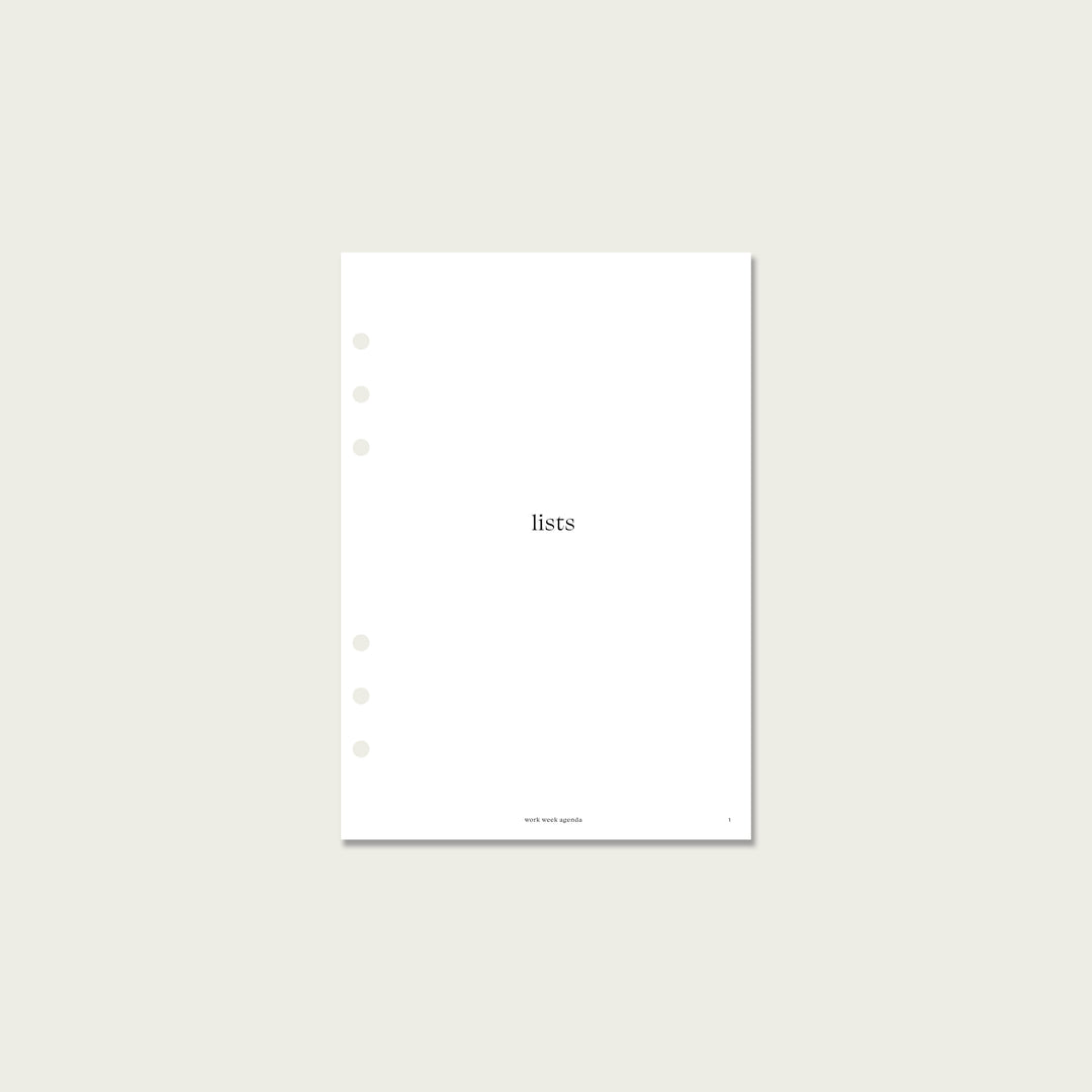 Lists Planner Insert | A5 Rings