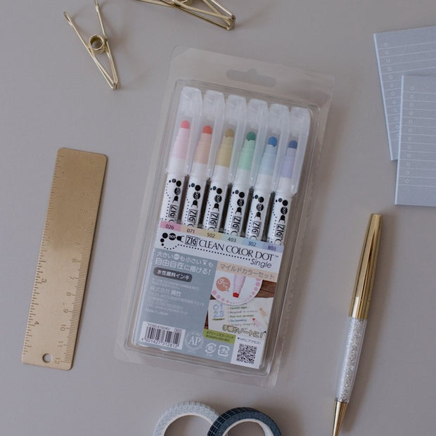 Kuretake Zig Clean Color Single-Sided Marker Set | 6 Color Set