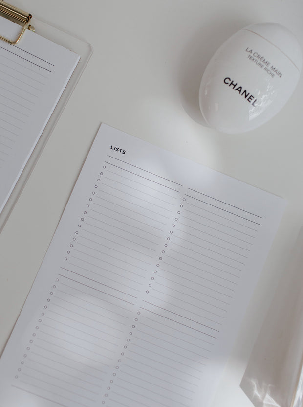 Lists (4 Column) Planner Insert | Master Notebook