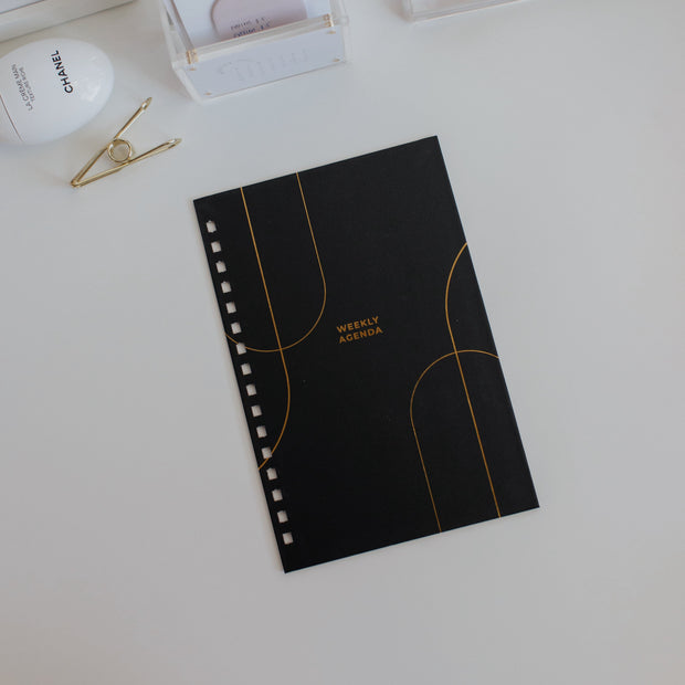 Midnight Black Gold Arch Weekly Agenda Cover | Spiral Planner
