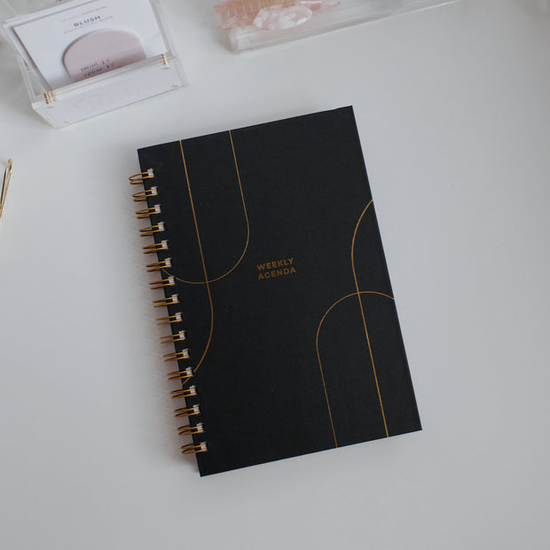 Midnight Black Gold Arch Weekly Agenda Cover | Spiral Planner