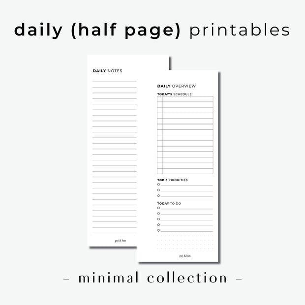 PRINTABLE // Daily Half Page Insert // Minimal