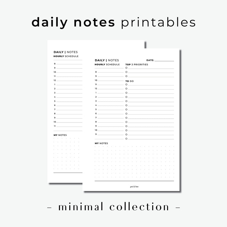 PRINTABLE // Daily Notes Planner Insert // Minimal – Poi & Hun