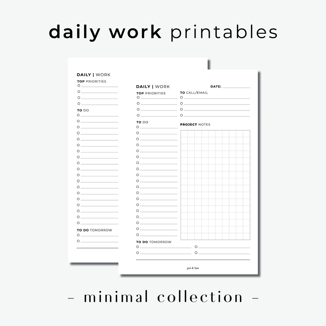 PRINTABLE // Daily Work Planner Insert // Minimal – Poi & Hun printable-daily-work-planner-insert-minimal-poi-hun
