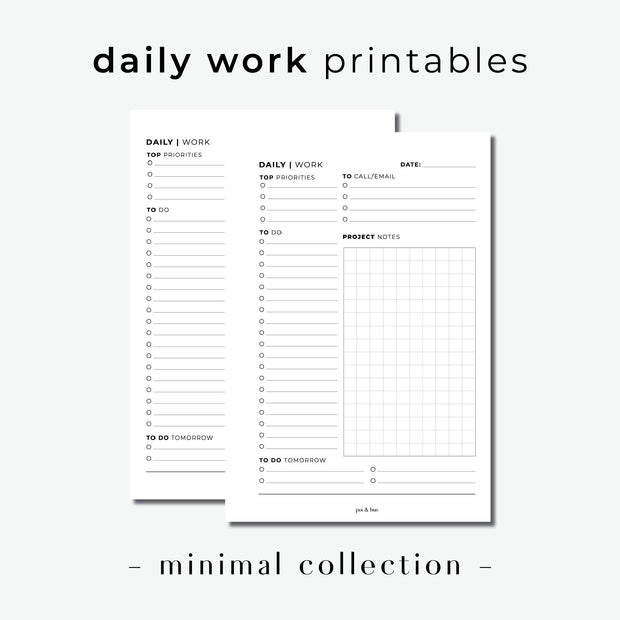 PRINTABLE // Daily Work Planner Insert // Minimal