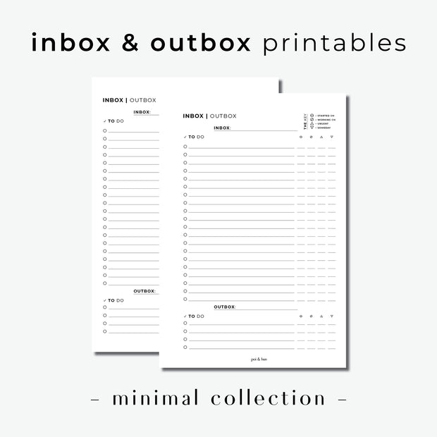 PRINTABLE // Inbox & Outbox Planner Insert // Minimal