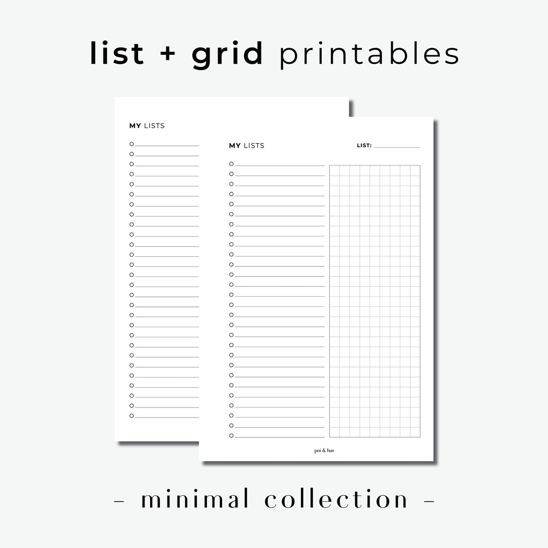PRINTABLE // List + Grid Planner Insert // Minimal