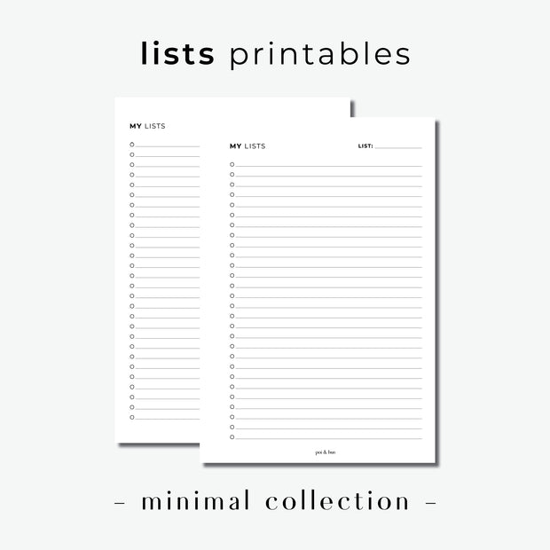PRINTABLE // Lists Planner Insert // Minimal