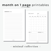 PRINTABLE // Month On 1 Page Planner Insert (MO1P) // Minimal