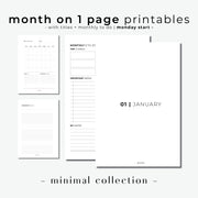 PRINTABLE // Month On 1 Page Planner Insert (MO1P) with Monthly Dashboard // Minimal