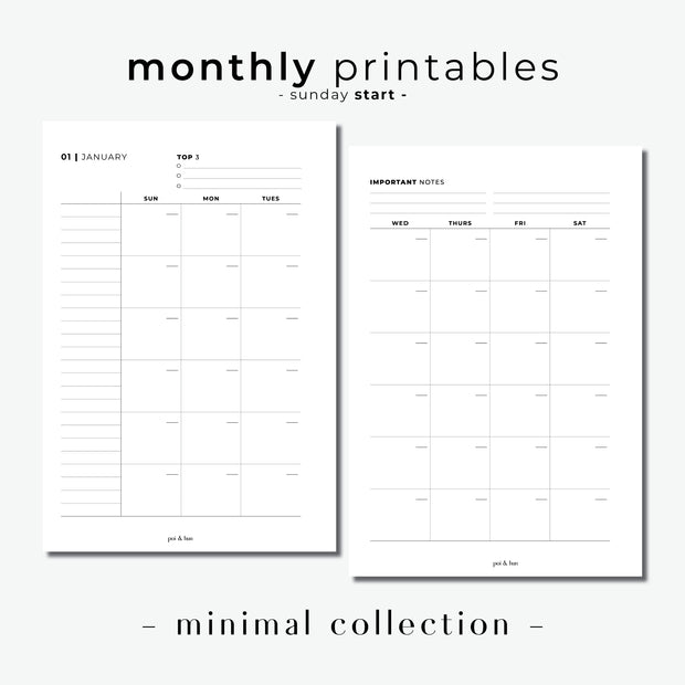 PRINTABLE // Monthly Planner Insert - MO2P // Minimal