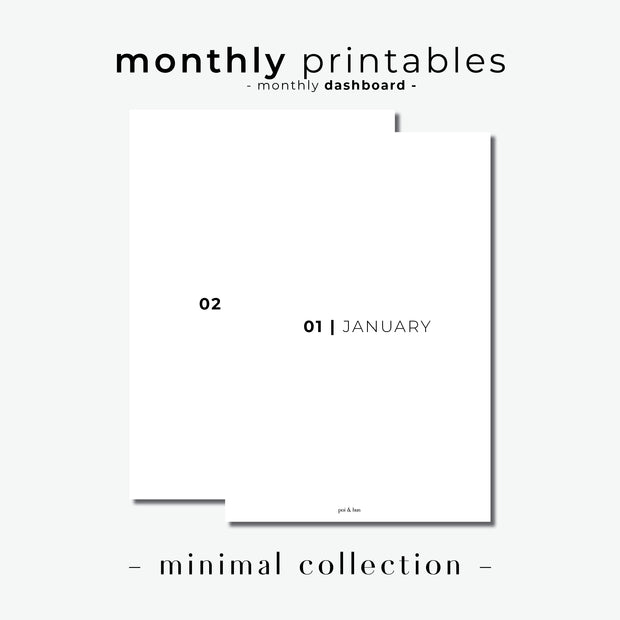 PRINTABLE // Monthly Dashboard Planner Insert // Minimal