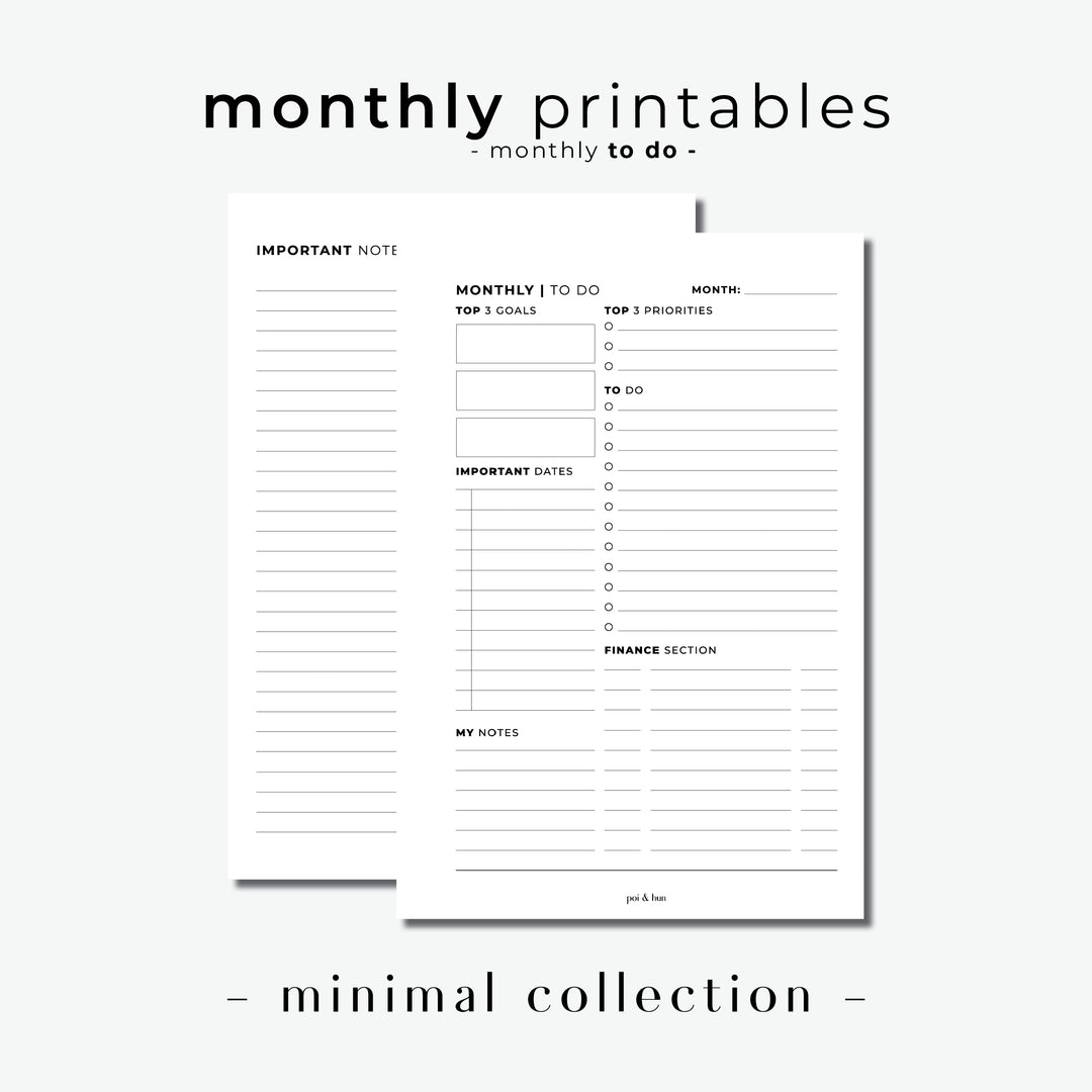 PRINTABLE // Monthly To Do Planner Insert // Minimal