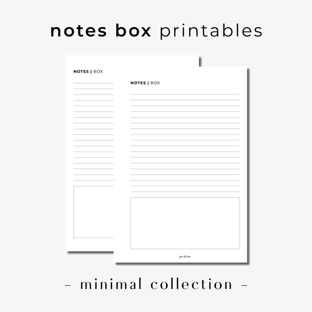 PRINTABLE // Notes Box Planner Insert // Minimal