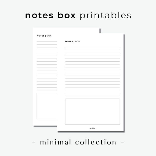 PRINTABLE // Notes Box Planner Insert // Minimal – Poi & Hun