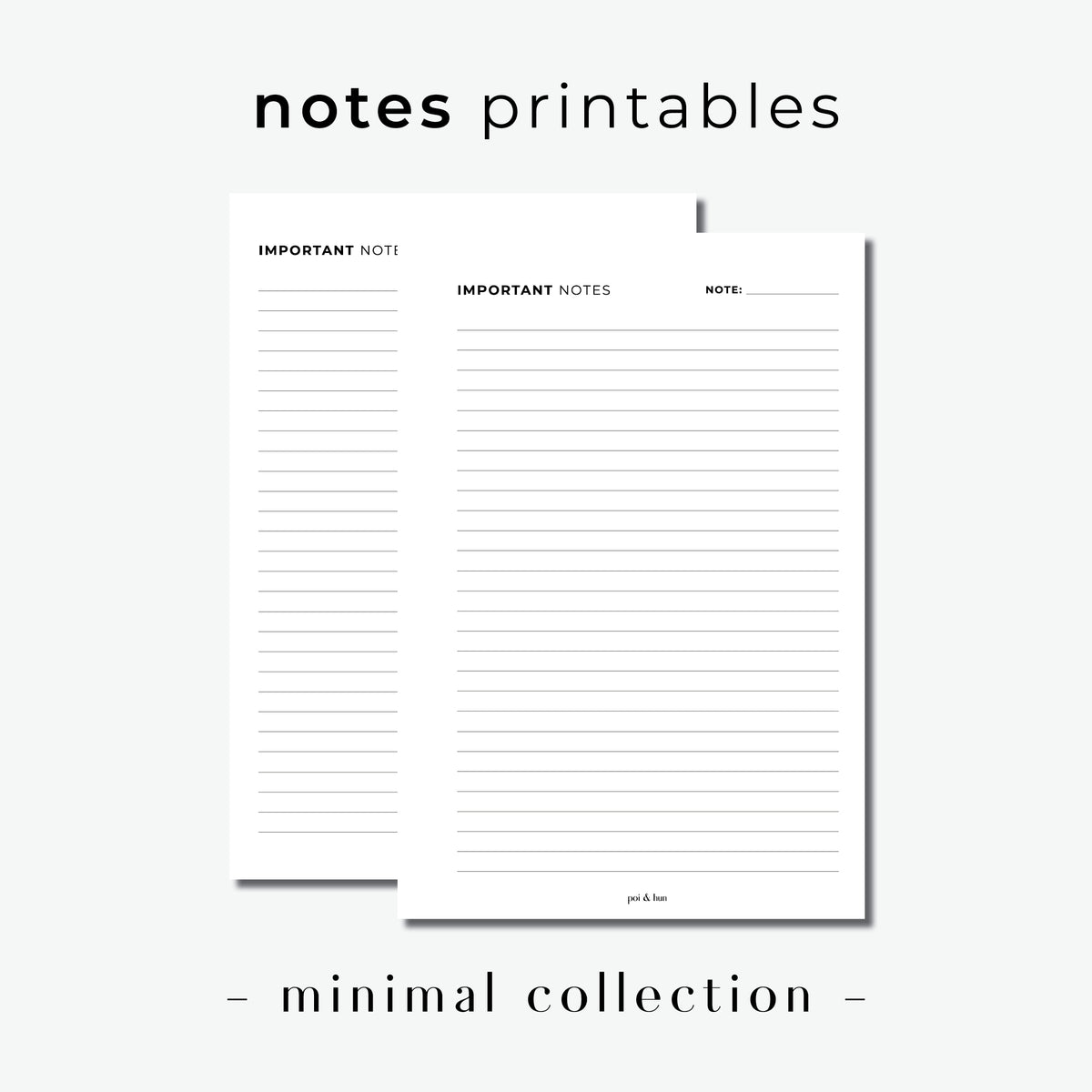 PRINTABLE // Notes Planner Insert // Minimal – Poi & Hun