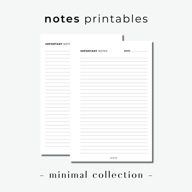 PRINTABLE // Notes Planner Insert // Minimal