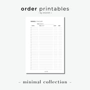 PRINTABLE // Order Tracker Planner Insert // Minimal