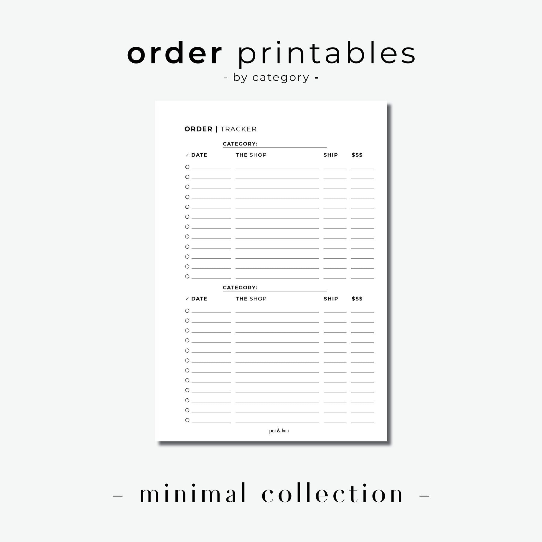 PRINTABLE // Order Tracker Planner Insert // Minimal – Poi & Hun