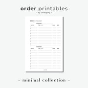 PRINTABLE // Order Tracker Planner Insert // Minimal