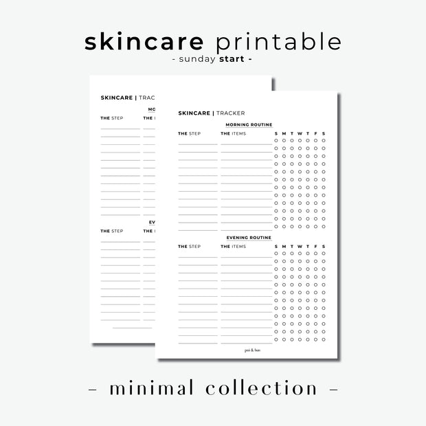 PRINTABLE // Skincare Planner Insert // Minimal