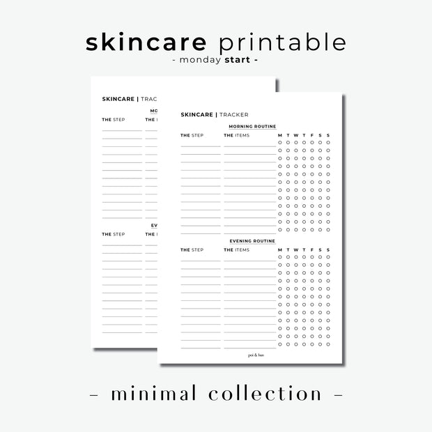 PRINTABLE // Skincare Planner Insert // Minimal