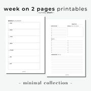 PRINTABLE // Week On 2 Pages Horizontal Planner Insert - WO2P // Minimal