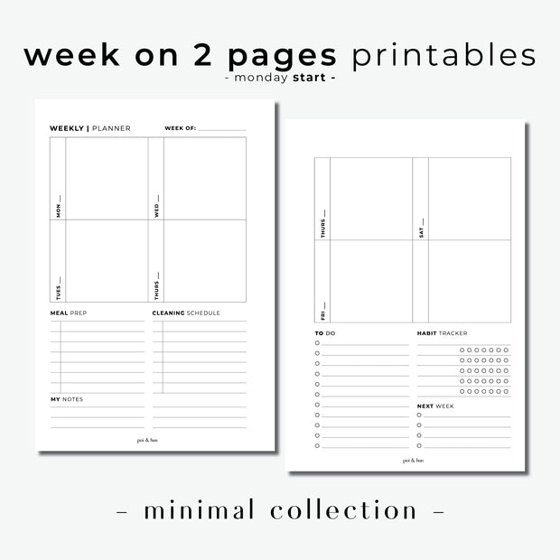 PRINTABLE // Week On 2 Pages Planner Insert - WO2P // Minimal