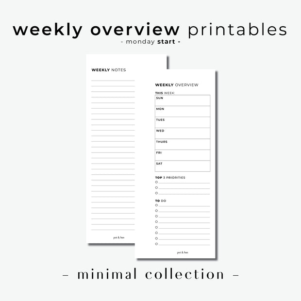 PRINTABLE // Weekly Overview Half Page Insert // Minimal