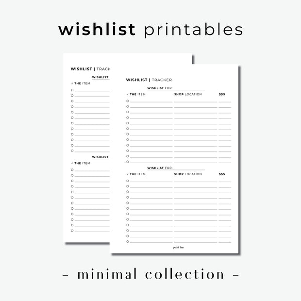 PRINTABLE // Wishlist Planner Insert // Minimal